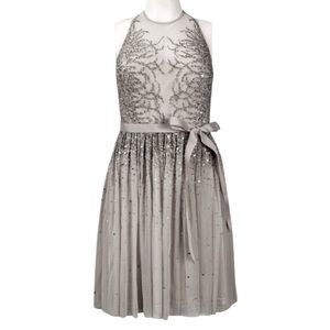 Adrianna Papell illusion halter neck beaded baby doll‎ dress size 10